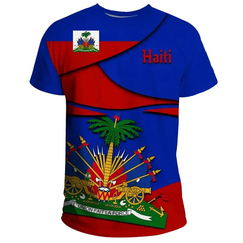 3D Print Haiti Emblem Pattern T Shirt for Men Caribbean Island Haitian Flag Print T-Shirts Casual O-Neck Short Sleeve Tees Tops