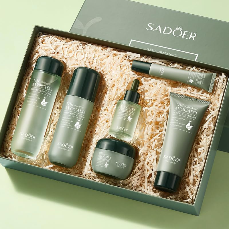 Avocado Skincare Sets, 6Pcs Skincare Gift Set with Facial Cleanser, Face Serum, Face Cream, Eye Cream, Toner, Moisturizing Lotion, Skin Care Sets & Kits, Hydrating Facial Kit for Women