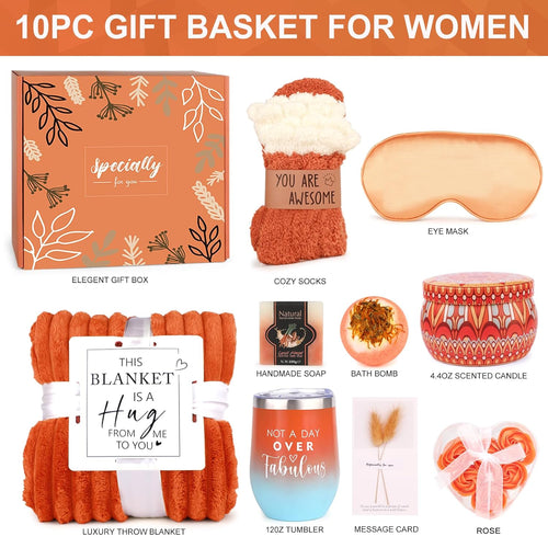 Mother'S Day Gifts Baskets for Women Mom Her Wife Girlfriend,Birthday Gifts for Women Teacher Friend W/Cozy Blanket Rose Relaxing Spa Gifts Set,Self Care Get Well Gifts for Her Valentines Mothers Day
