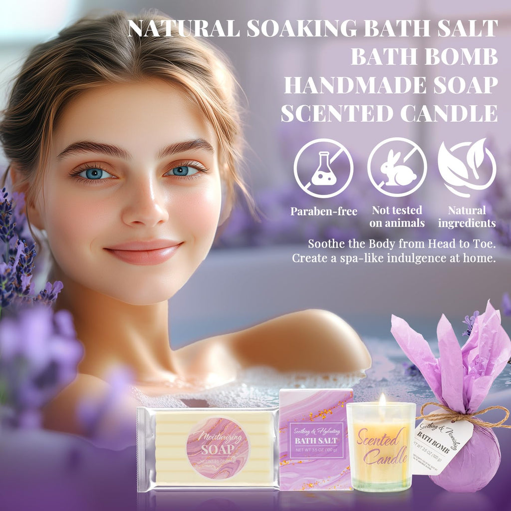 Self Care Gifts for Women Get Well Soon Gifts, Purple Birthday Gift Baskets, 8Pcs Lavender Bath and Body Sets with 20Oz Vacuum Insulated Tumbler Mother'S Day Gifts for Mom