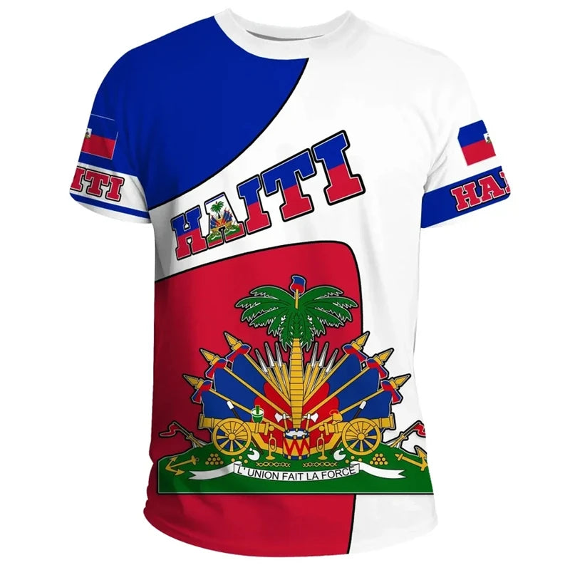 3D Print Haiti Emblem Pattern T Shirt for Men Caribbean Island Haitian Flag Print T-Shirts Casual O-Neck Short Sleeve Tees Tops