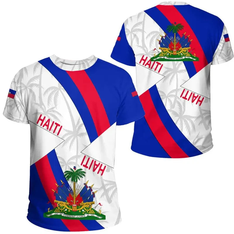 3D Print Haiti Emblem Pattern T Shirt for Men Caribbean Island Haitian Flag Print T-Shirts Casual O-Neck Short Sleeve Tees Tops