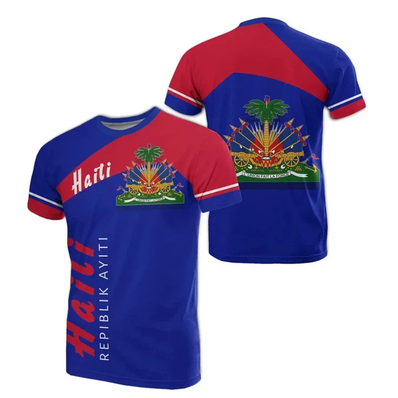3D Print Haiti Emblem Pattern T Shirt for Men Caribbean Island Haitian Flag Print T-Shirts Casual O-Neck Short Sleeve Tees Tops